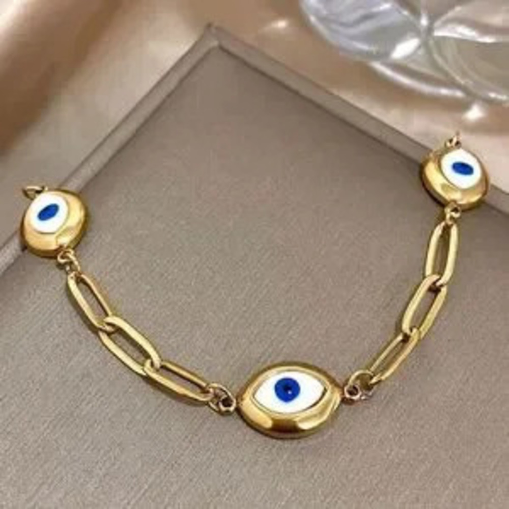 Gold Plated Stainless Steel Evil Eye Link Bracelet